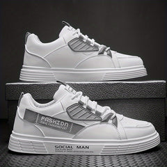 Men's PU Leather Skate Shoes Breathable Lace up Sneakers