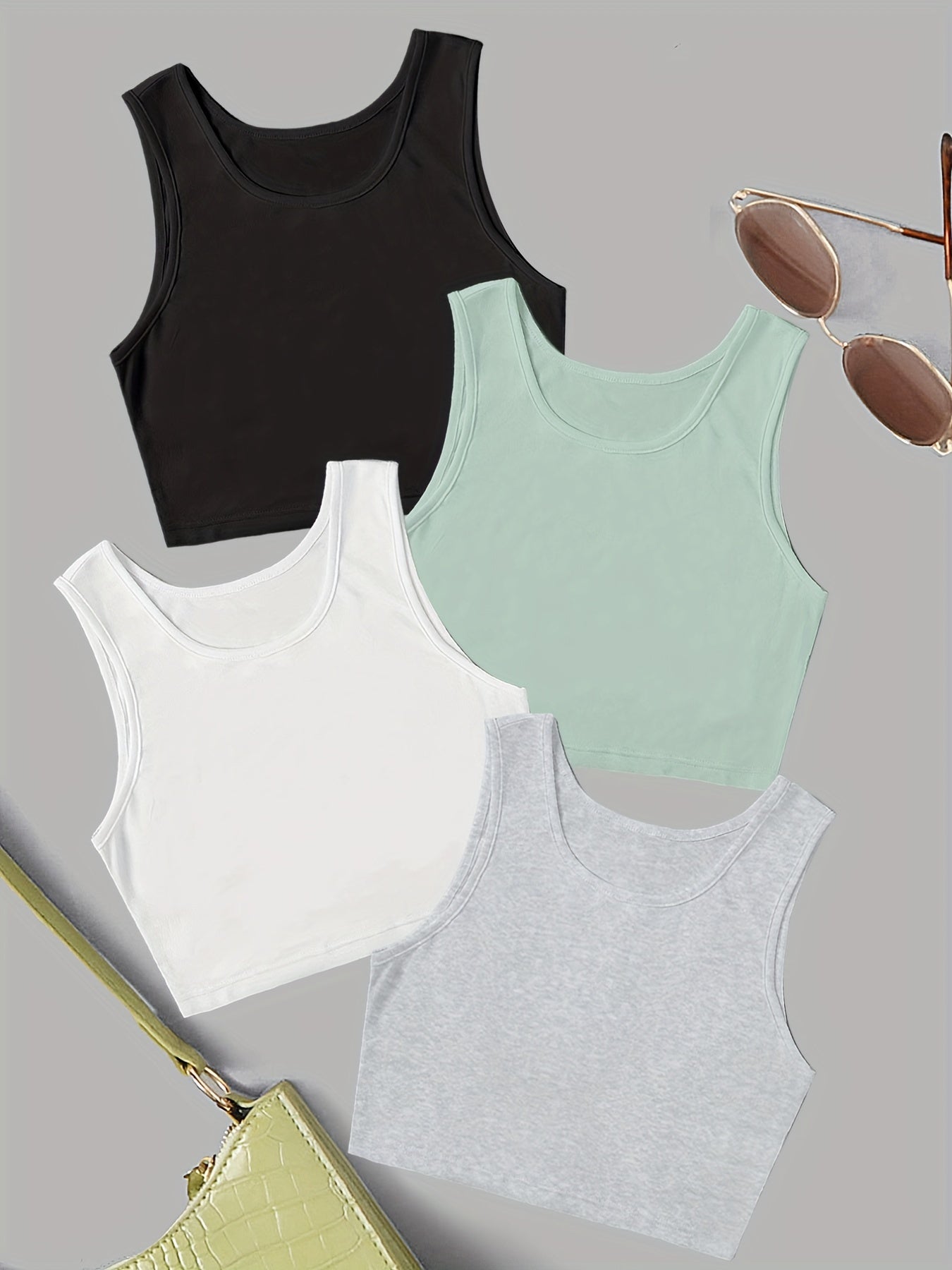 4 Pack Y2K Sleeveless Crop Tank Tops for Summer