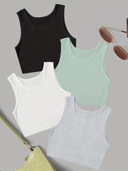4 Pack Y2K Sleeveless Crop Tank Tops for Summer