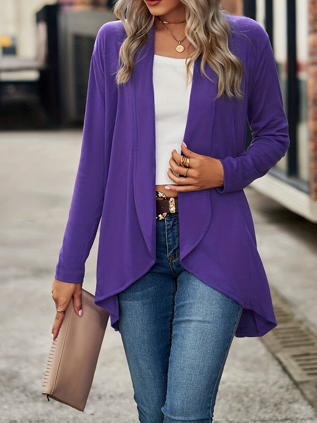 Solid Jacket Casual Open Front Outerwear Women's Clothing