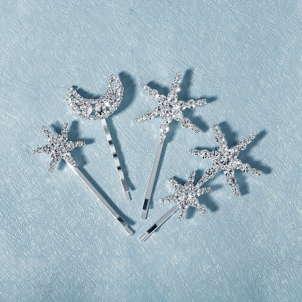 Rhinestone Moon & Star Hair Clips Set