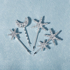 Rhinestone Moon & Star Hair Clips Set