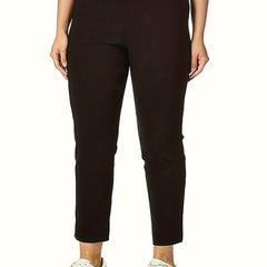 Plus Size Pants Women's Plus Solid Medium Stretch Straight Leg Trousers