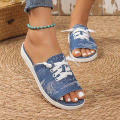 Women's Soft Washed Denim Sport Sandals Open Toe Slides