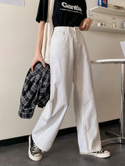 Solid Loose High Rise Denim Pants Wide Leg Jeans