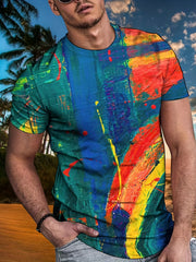 Brush Stroke Graphic Tee For Men Crew Neck Comfortable Stretchy Outdoor Shirt