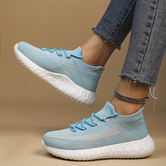 Women's Breathable Running Shoes Elastic Lace Up Block Flying W