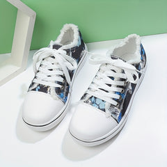 Women's Art Printed Canvas Lace Up Flat Sneakers