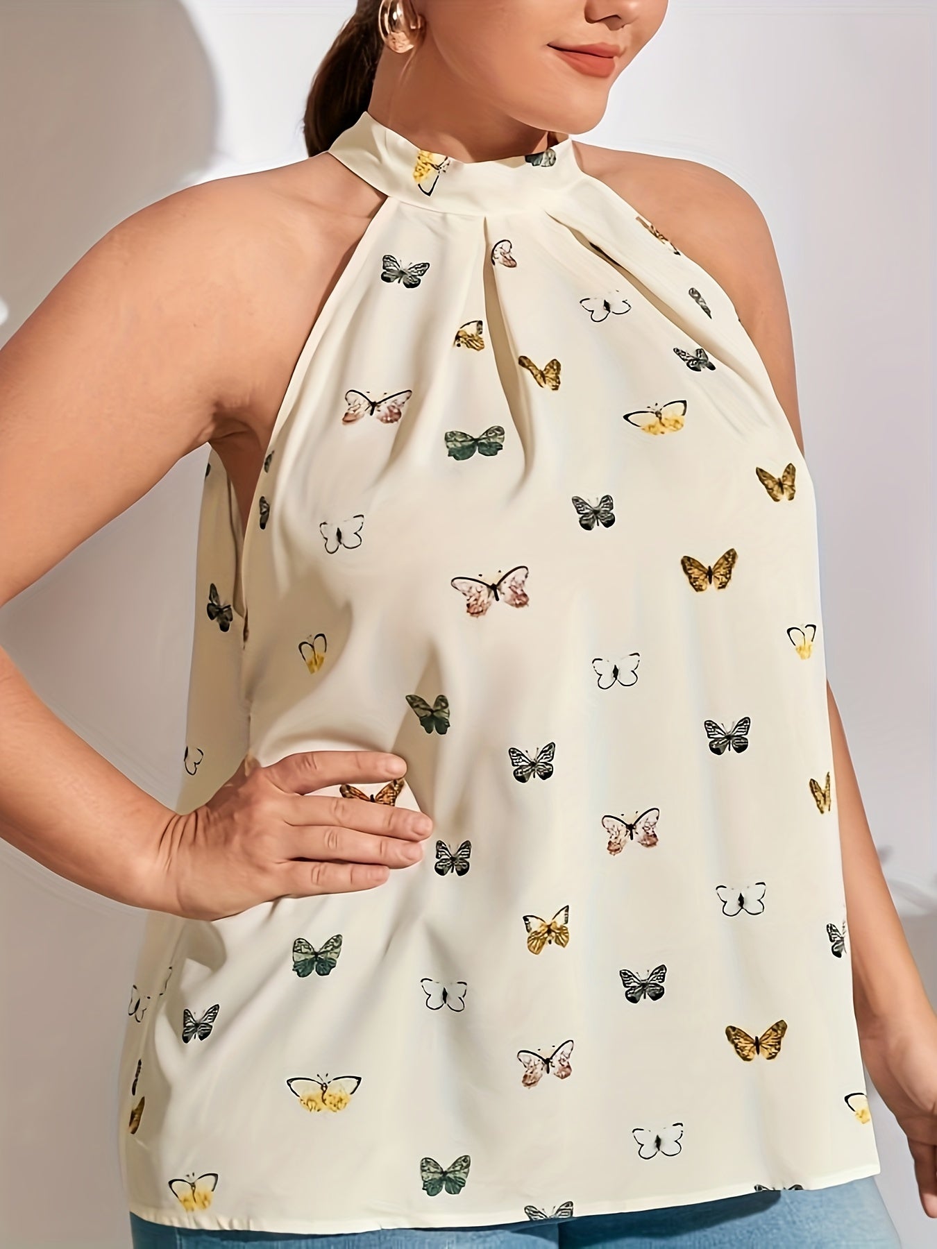 Plus Butterfly Print Halter Tank Top