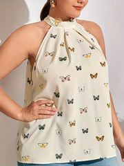 Plus Butterfly Print Halter Tank Top