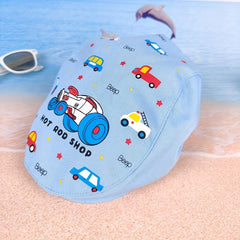 Unisex Striped Duck Tongue Hat with Car Embroidery for Boy