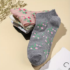 5-Pair Floral Print Socks for Women Soft Lightweight Ankle Stockings