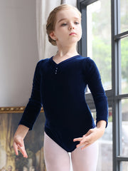 Stretchy Velvet Ballet Leotard Long Sleeve Dancing Suit Girls