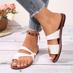 Women's Cross Strap Flat Slides Toe Loop Slip On Sandals