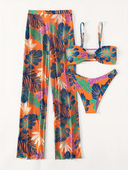 Plant Graphic Bikini Set with Cover Up Pant Swimsuit
