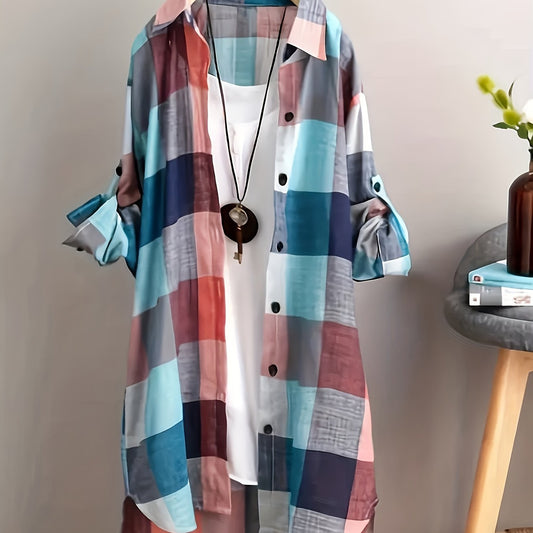 Plaid Print Button Up Long Sleeve Shirt