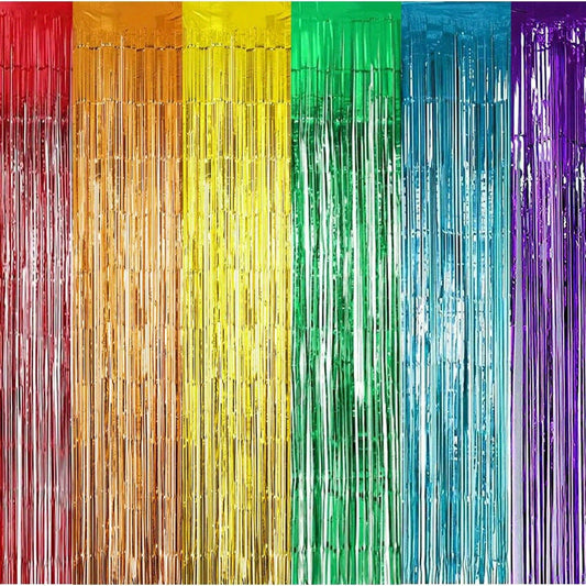 6pcs Rainbow Party Decorations Foil Fringe Curtains