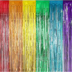 6pcs Rainbow Party Decorations Foil Fringe Curtains