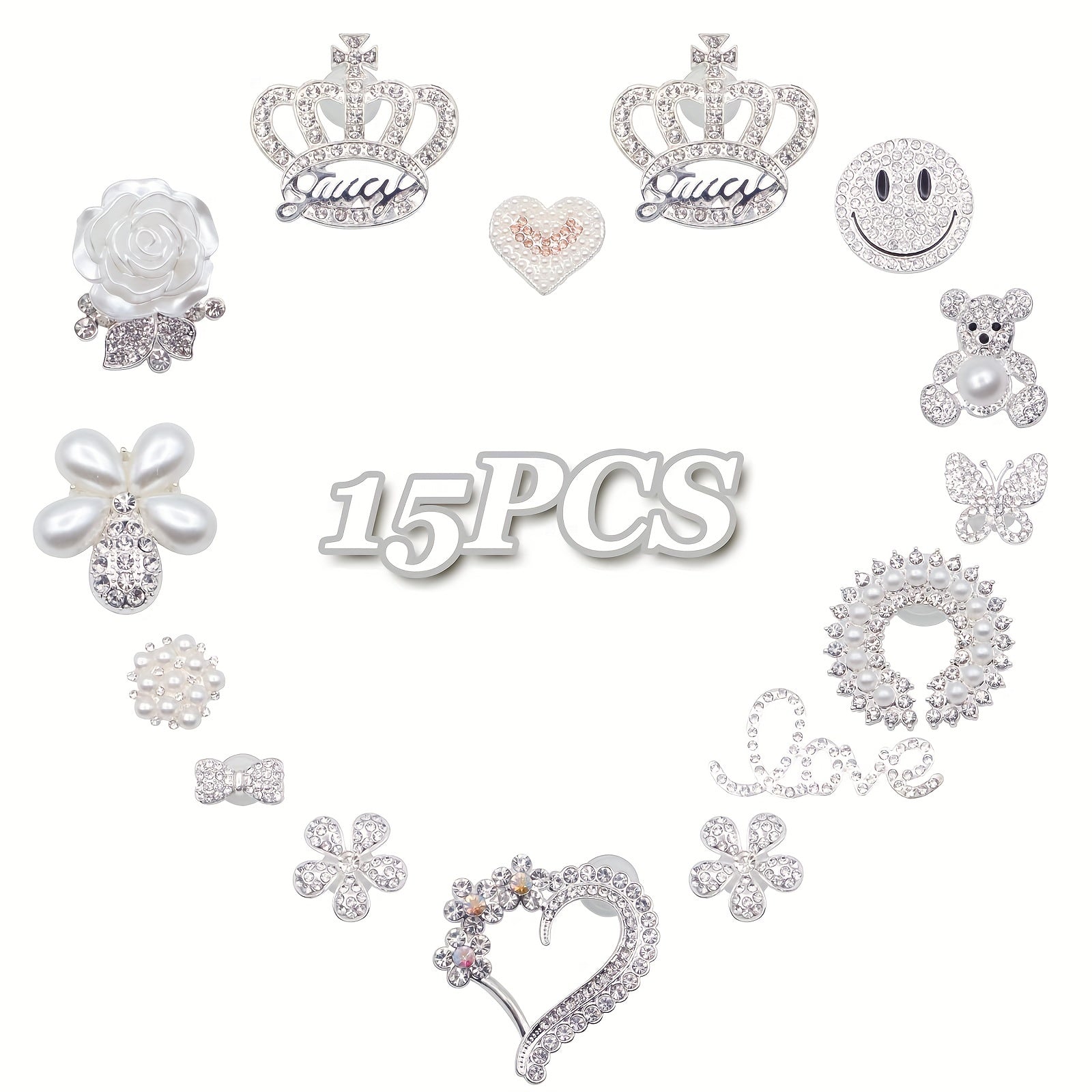 15pcs Metal Crystal Shoe Charms for Hole Shoes Sandals Decorations