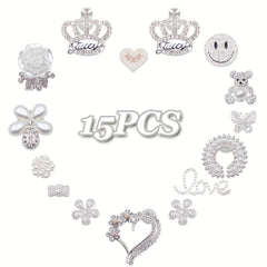 15pcs Metal Crystal Shoe Charms for Hole Shoes Sandals Decorations