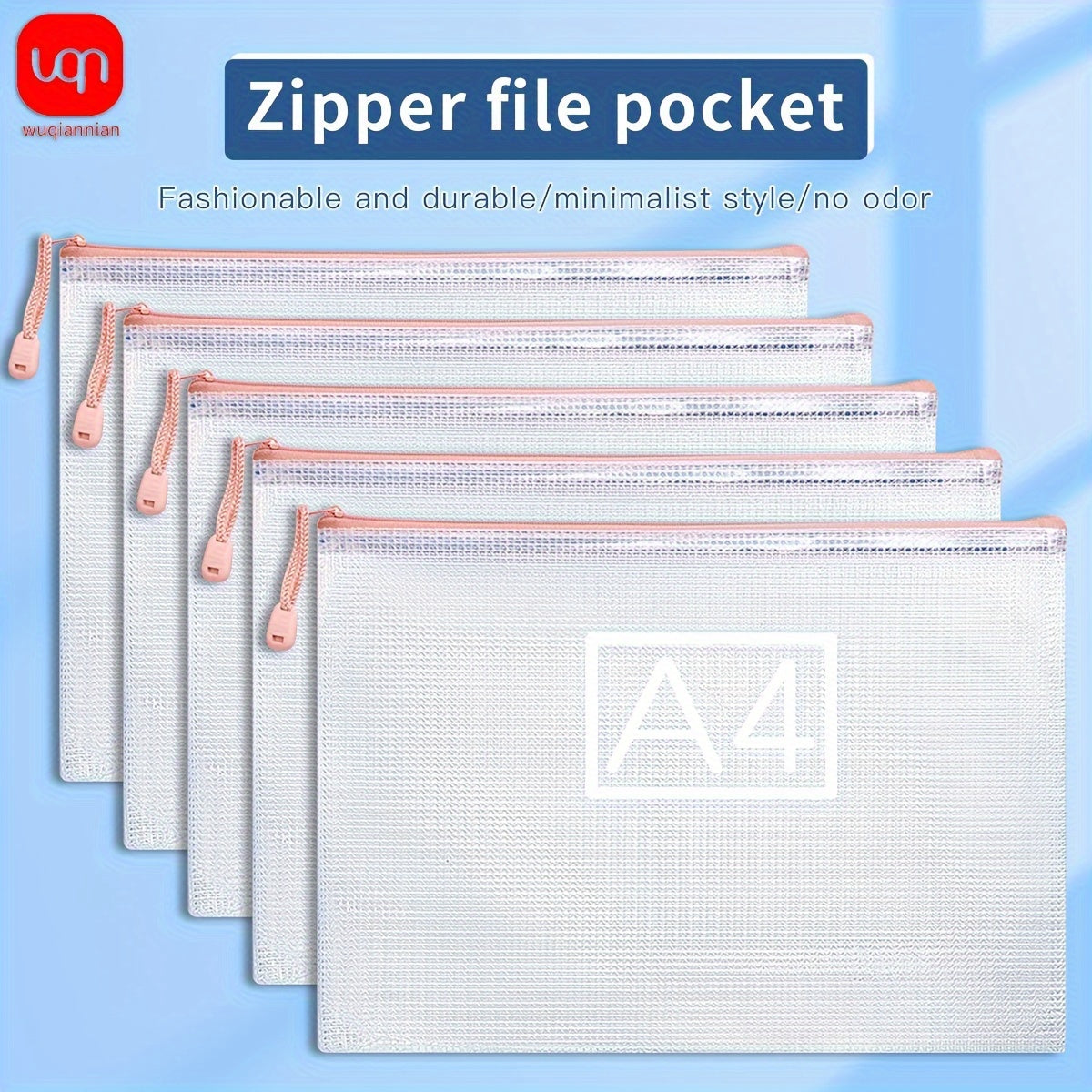 100pcs Mesh Zipper Bag File Bag Waterproof File Folder Pink