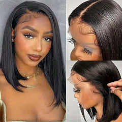 Short Straight Bob Wig 100% Human Hair Glueless 13X4 HD Transparent Lace Front W