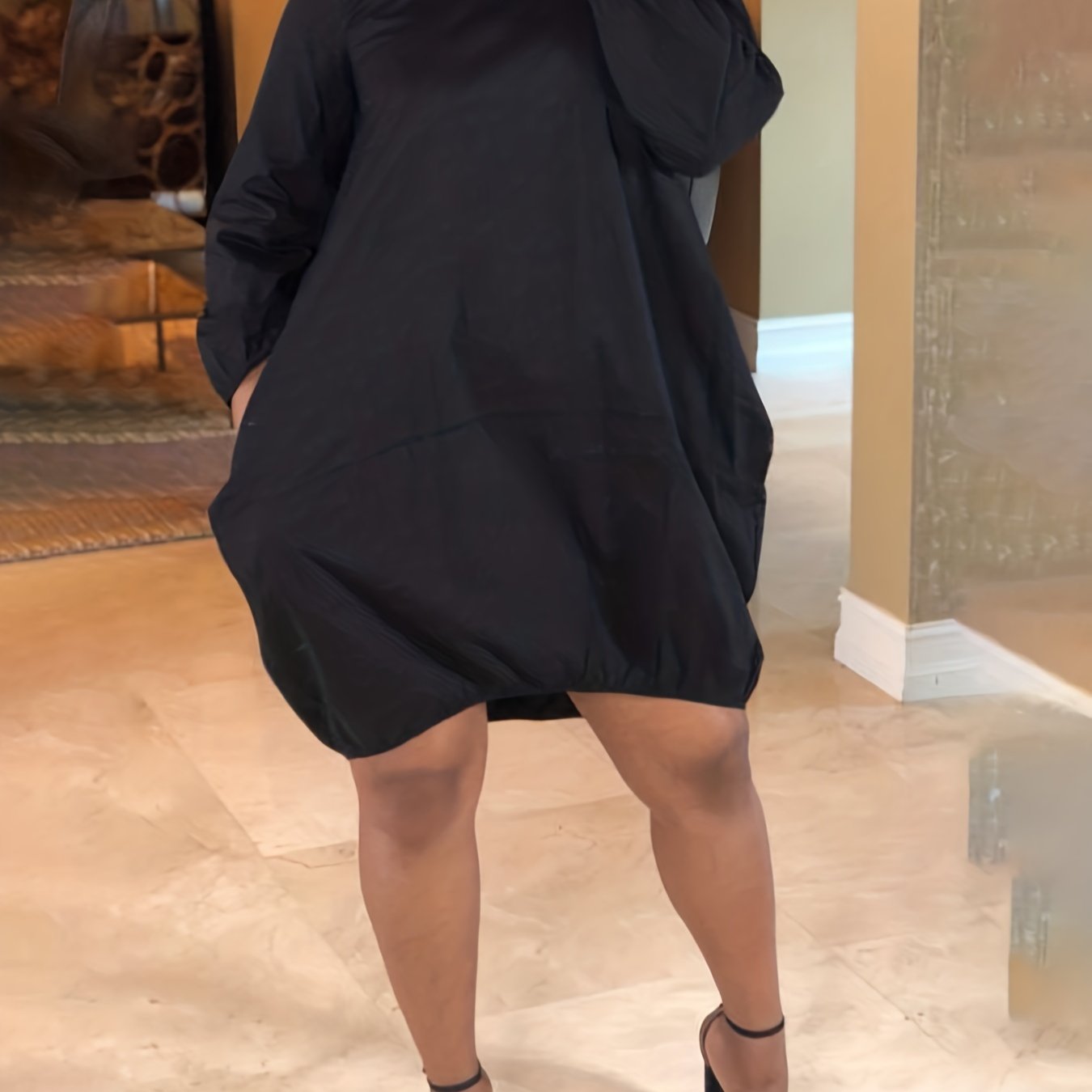 Casual Long Sleeve Round Neck Dress with Pockets