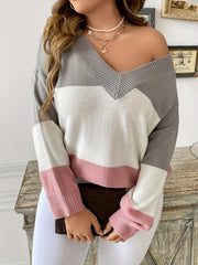 Colorblock V Neck Sweater for Women