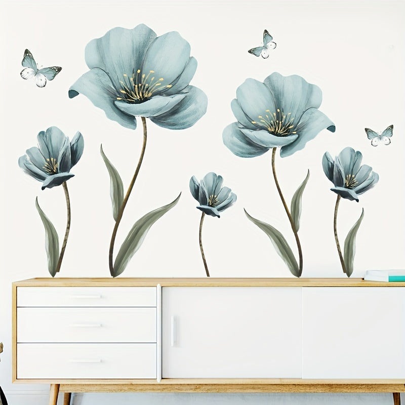 2pcs Flower Wall Stickers Butterflies Wall Decals Romantic Art Decor
