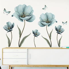 2pcs Flower Wall Stickers Butterflies Wall Decals Romantic Art Decor