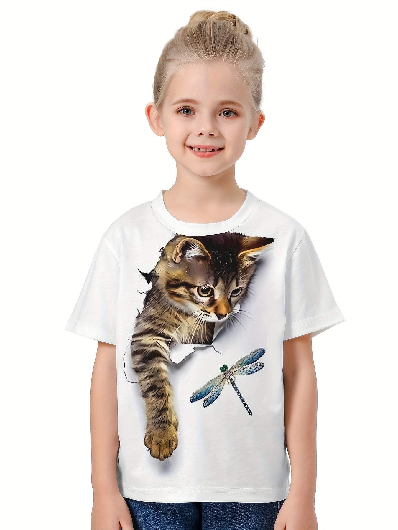 Kids 3D Cat Print T-shirt Short Sleeve Tees Summer Clothes
