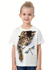 Kids 3D Cat Print T-shirt Short Sleeve Tees Summer Clothes