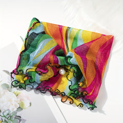 Colorful Striped Ruffle Scarf Neckerchief Faux Pearl Decor Headband