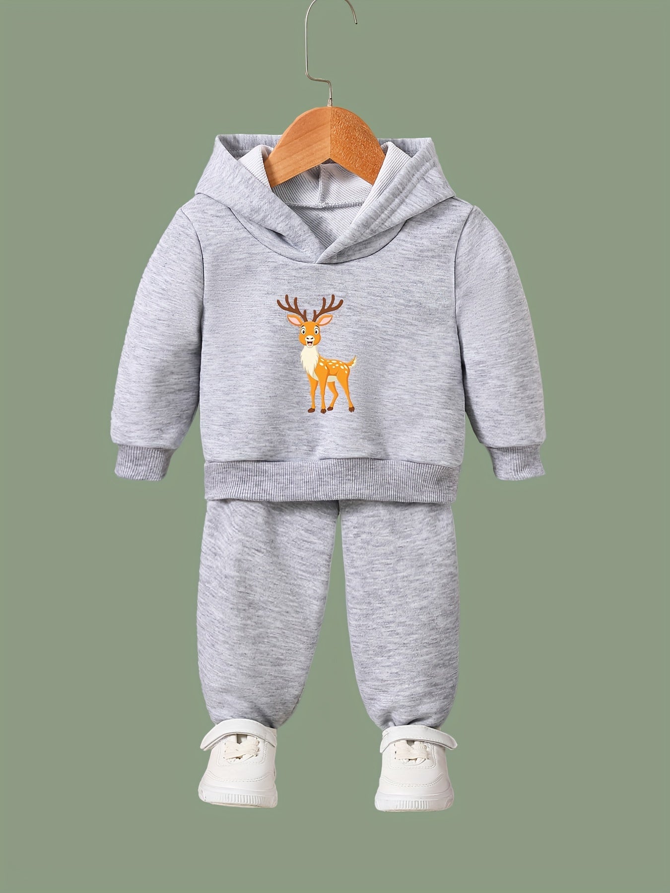 2pcs Deer Print Hoodies Pants Set For Kids Spring Fall Sports