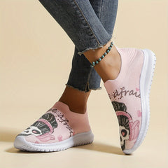 Skull Print Mesh Breathable Woven Shoes Soft Sole Lightweight Running Shoes