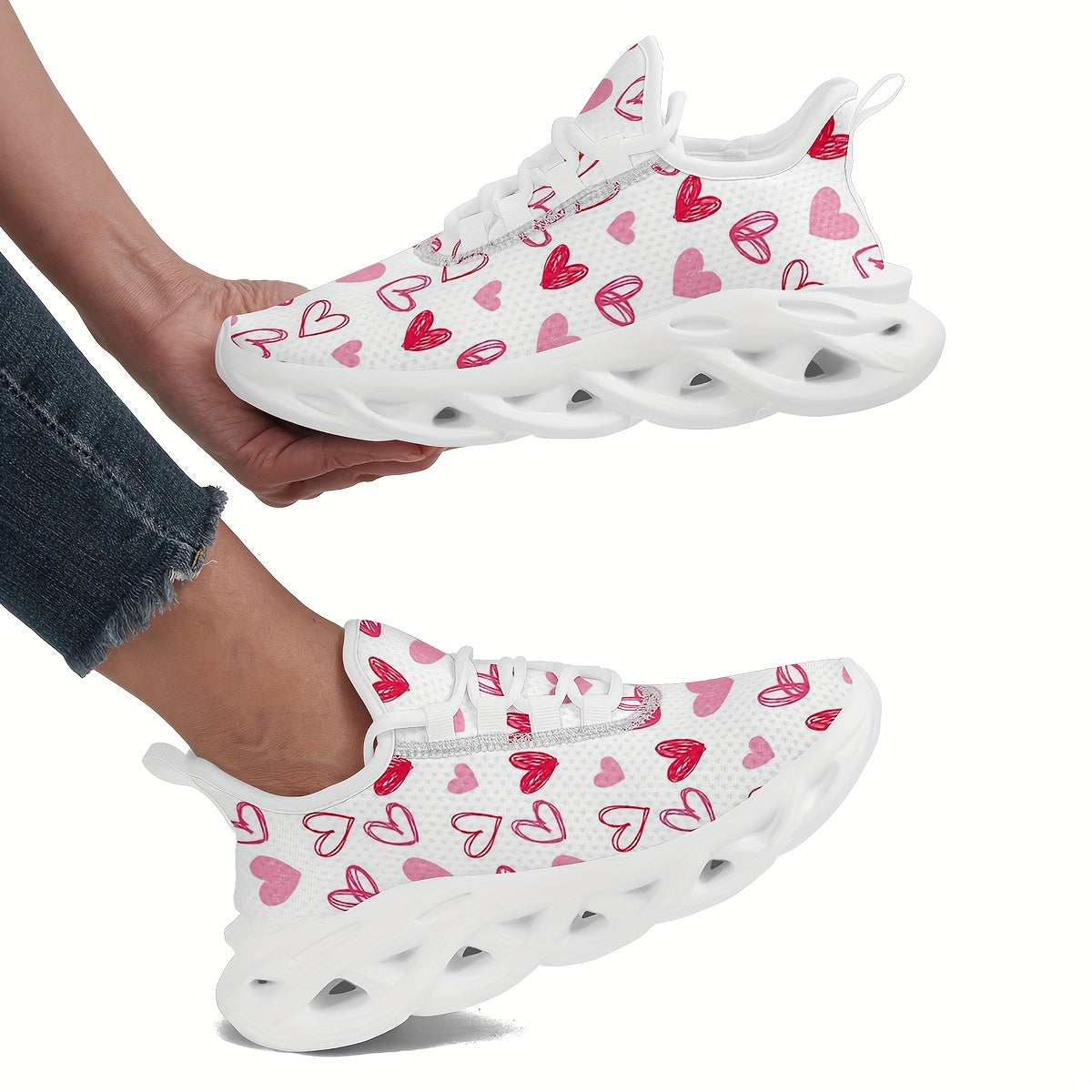 Heart Pattern Athletic Running Shoes - Breathable Mesh Sneakers