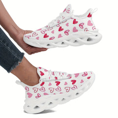 Heart Pattern Athletic Running Shoes - Breathable Mesh Sneakers