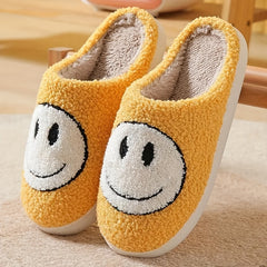 Girls Cartoon Smiling Face Plush Slippers