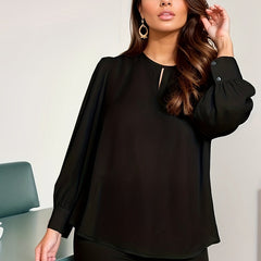 Blouse Women's Keyhole Puff Sleeve Round Neck Shirt Top