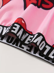 Lips Print Pajama Set Crew Neck Tank Top & Shorts