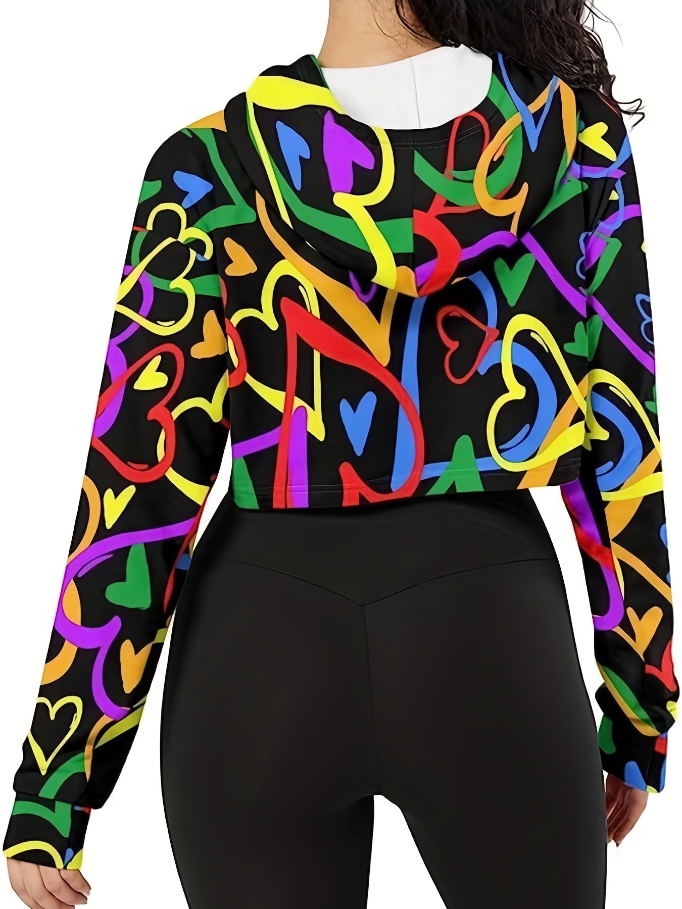 Cow Printed Drawstring Hoodie Long Sleeve Sweatshirt Women's Tops