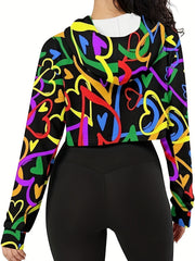 Cow Printed Drawstring Hoodie Long Sleeve Sweatshirt Women's Tops