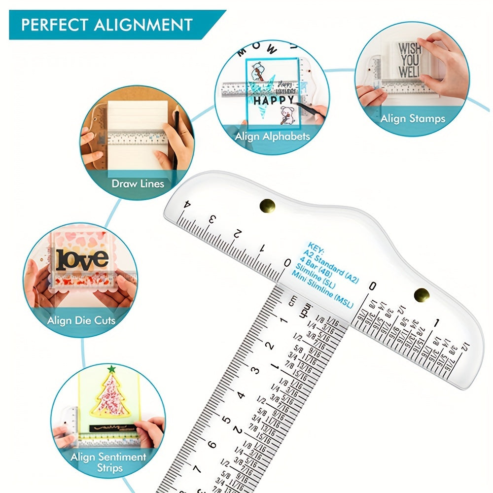 6-Inch T-Shape Acrylic Transparent Ruler - Crafting, Scrapbooking, Drafting