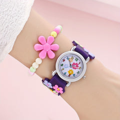 Kids Flower Pattern Watch, Bracelet, Necklace Set