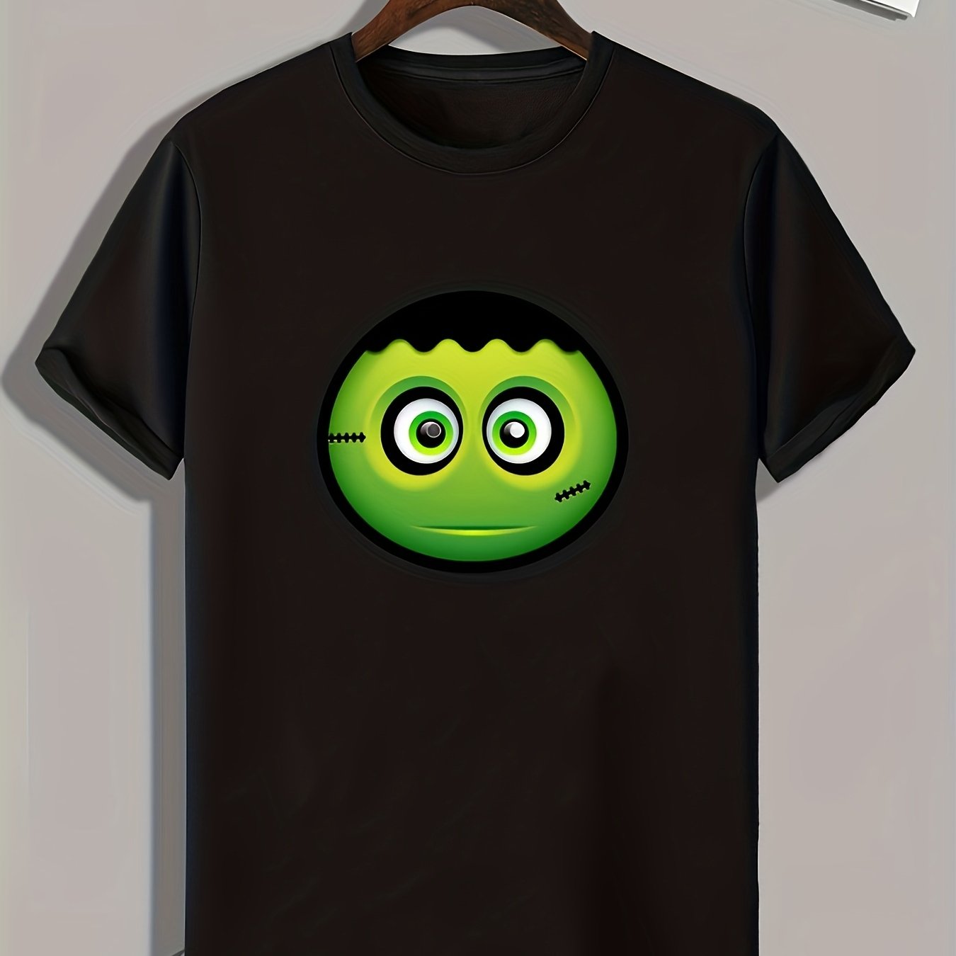 Cartoon Green Face Pattern Print Men's Comfy Sports T Shirt