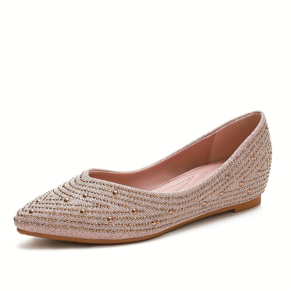 Women's Studded Pointed Toe Flat Shoes Slip On Comfort Ballet Flats