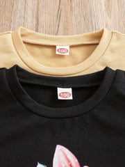 2pcs Girls' Cartoon Cat Round Neck Sweatshirt for Daily Casual