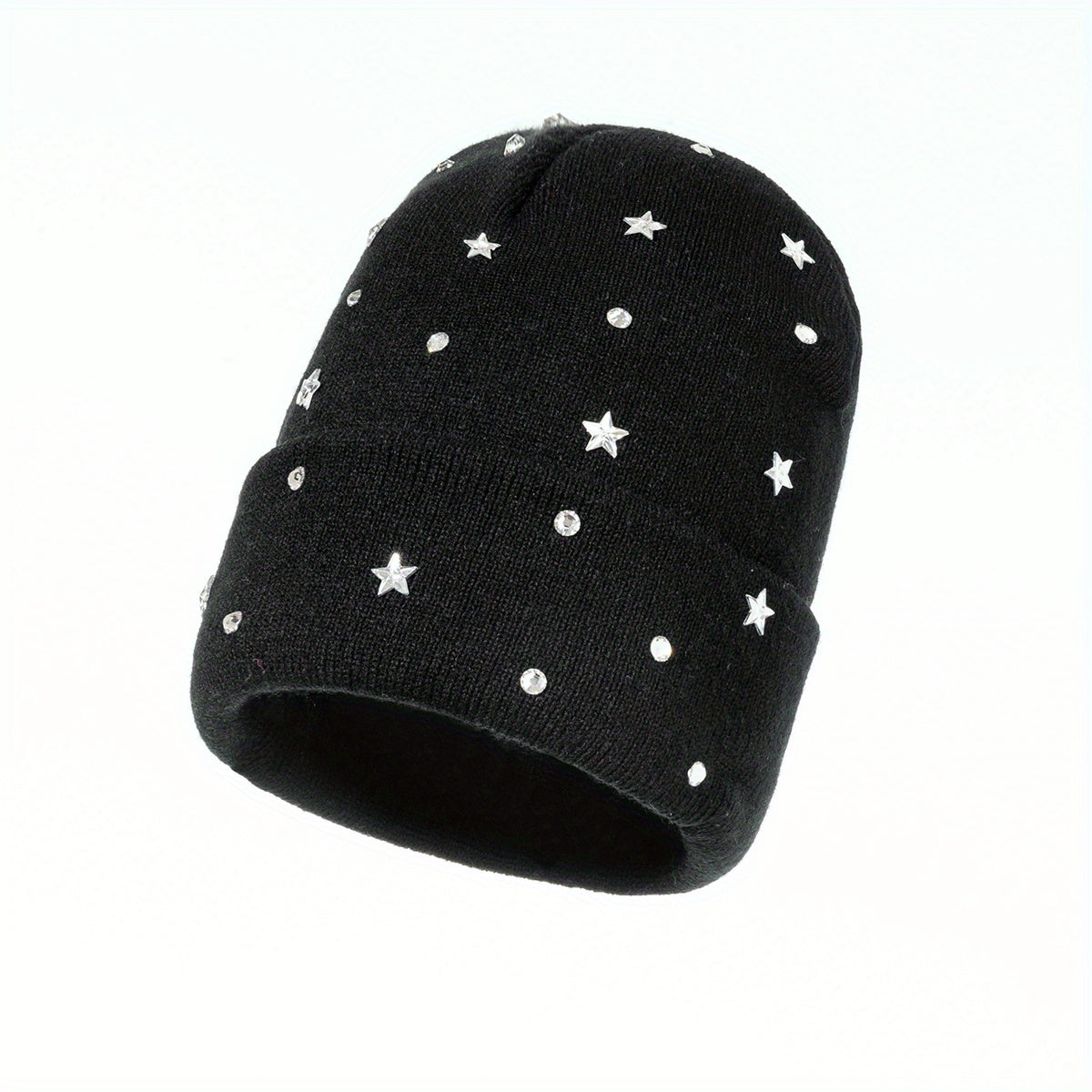 Crystal Star Beanie Knit Hat Elastic Warm Skull Cap for Women