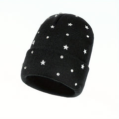 Crystal Star Beanie Knit Hat Elastic Warm Skull Cap for Women