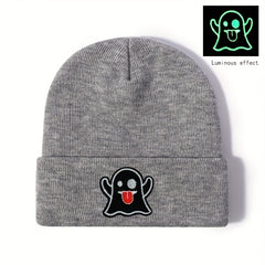 Halloween Ghost Bunny Hat Knitted Skulls Beanie for Parties